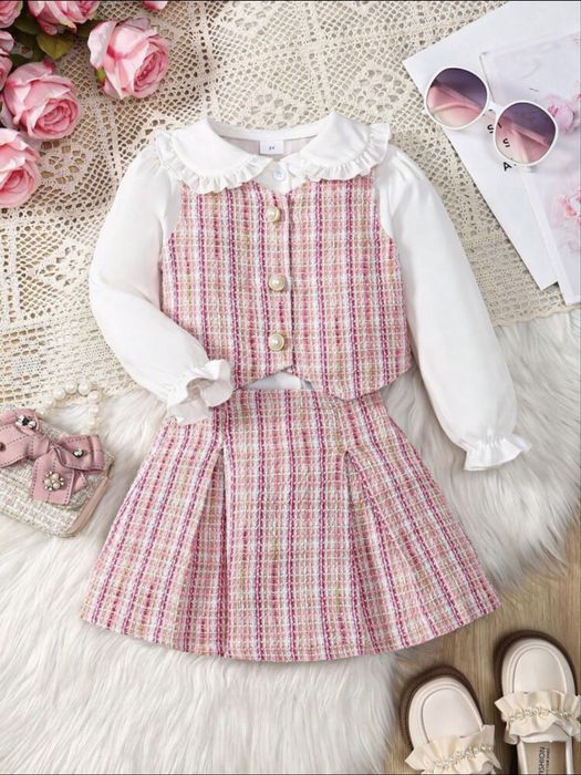 Рокли за сестри пола с риза и елече 5г и рокля бебе 6м 74 размер