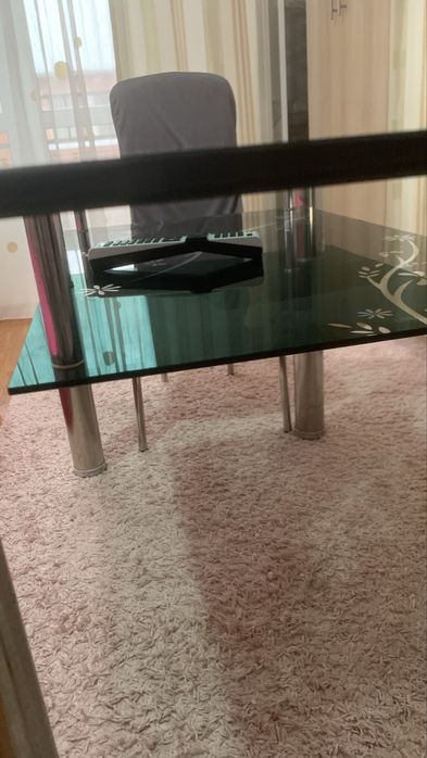 Vand masa sticla  bucatarie 130x80 cu polița tot din sticla jos