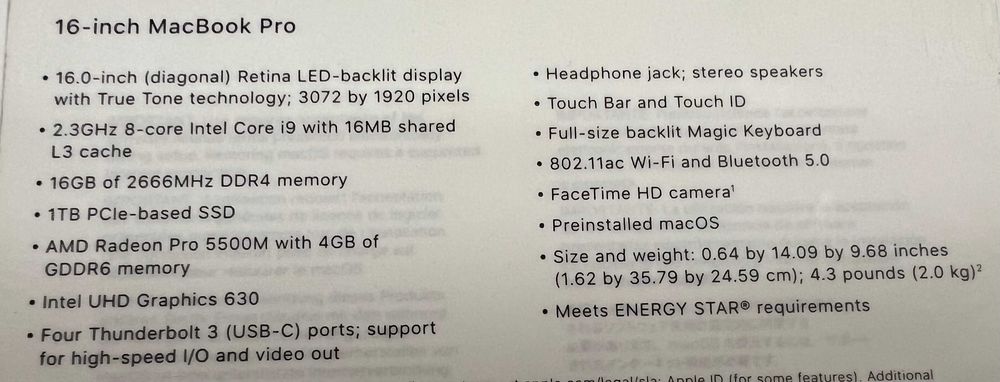 MacBook Pro 16" IntelCore i9 1 Tb 2019
