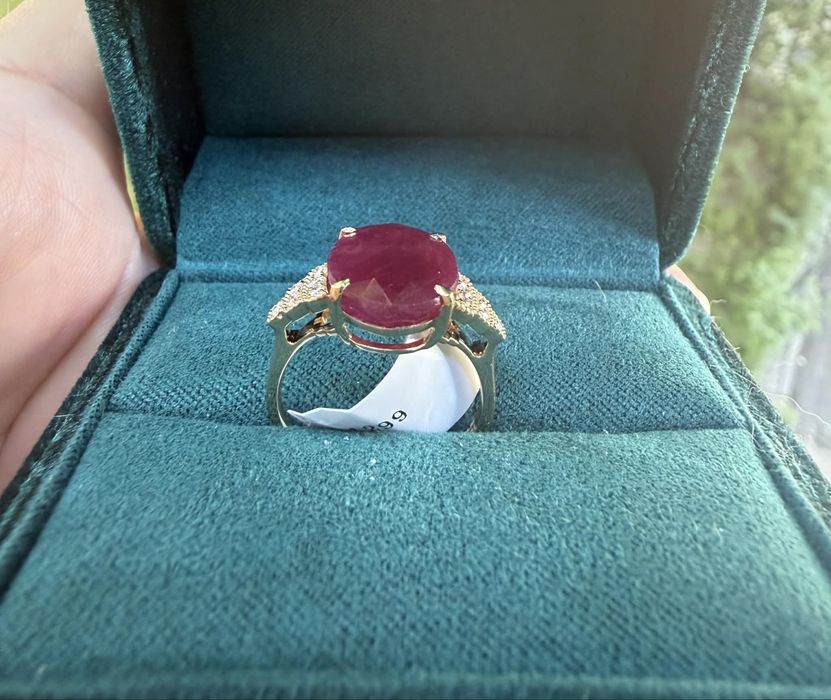 Inel aur galben 14k cu Rubin natural netratat 7,06 ct si diamante naturale certificat