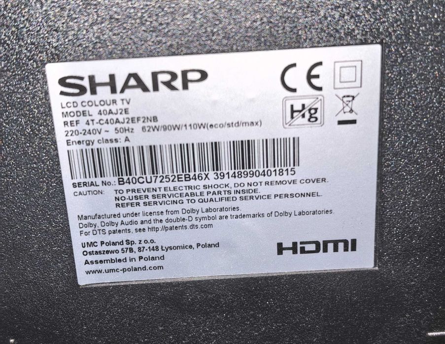 Продавам телевизор SHARP, 40 инча
