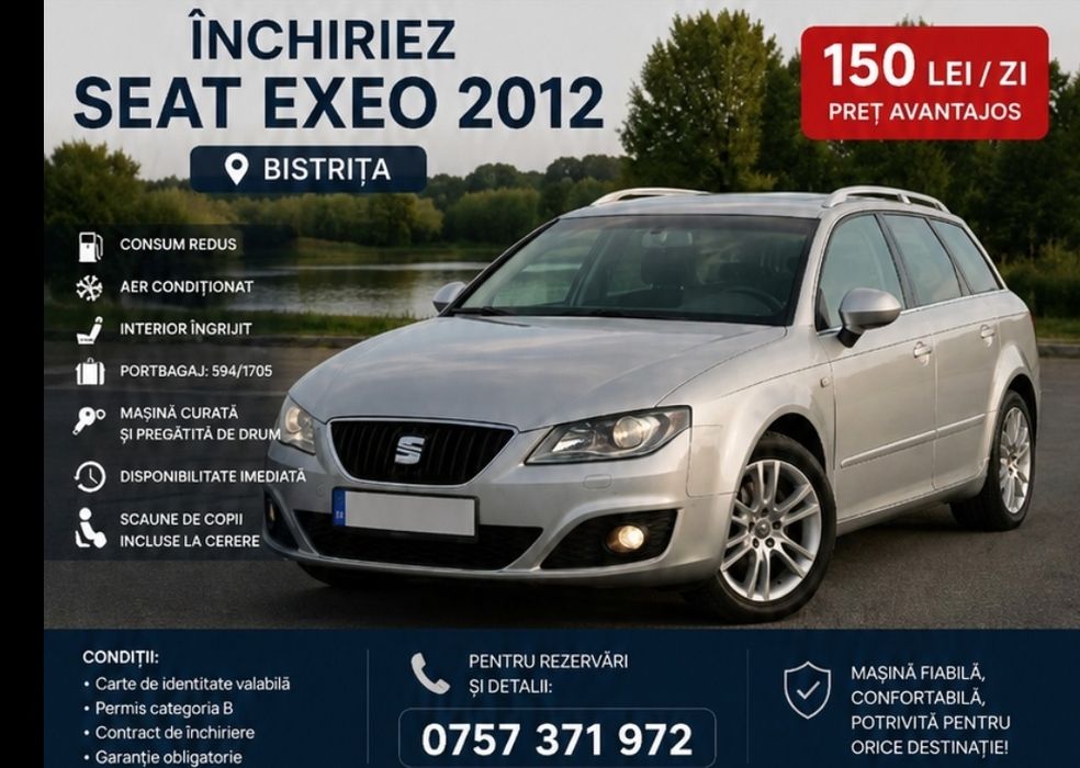 Închiriez / Masina de inchiriat  Seat Exeo 2012/ Bmw E91 2008 – Economică, Confortabilă | 150 lei/zi | Bistrița