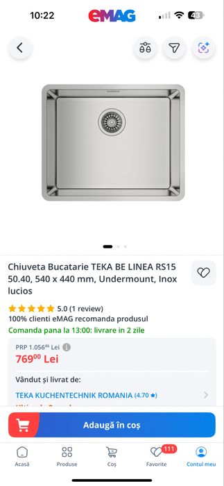Chiuveta Undemount TEKA Be linea RS15 50.40
