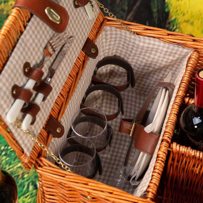 Нова Кошница За Пикник За Четирима с Отеление за Бутилки