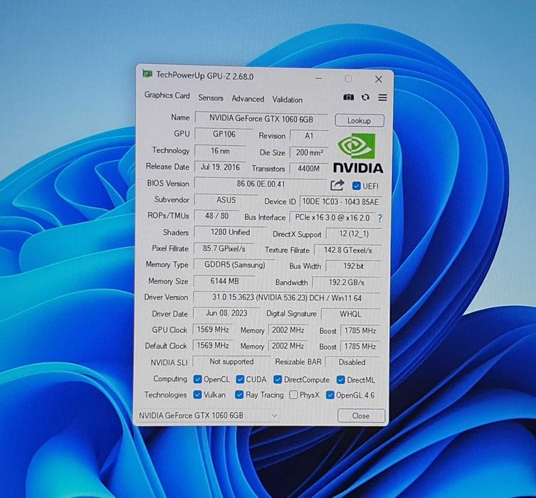 Placă video GTX 1060 6GB GDDR5 192-bit Asus Dual