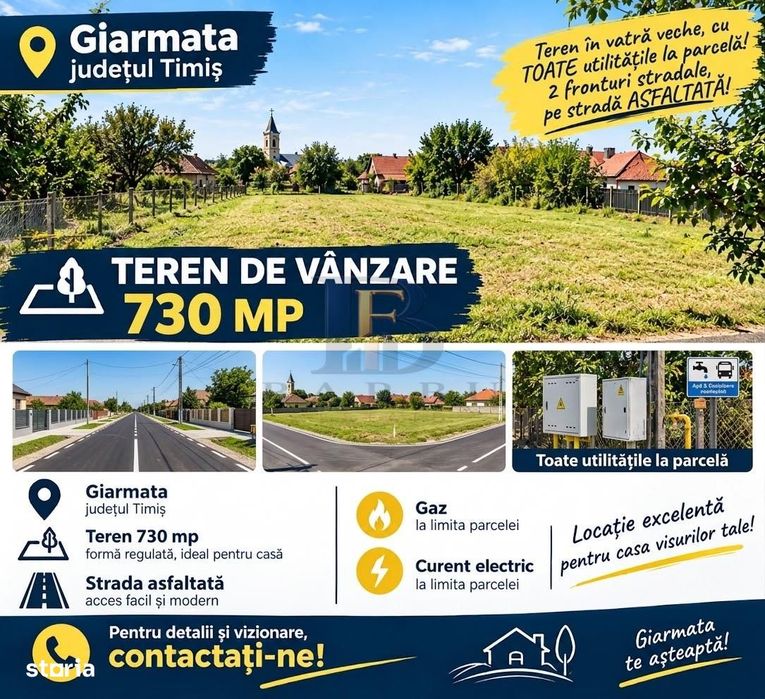 Teren Giarmata, strada asfaltata, toate utilitatile