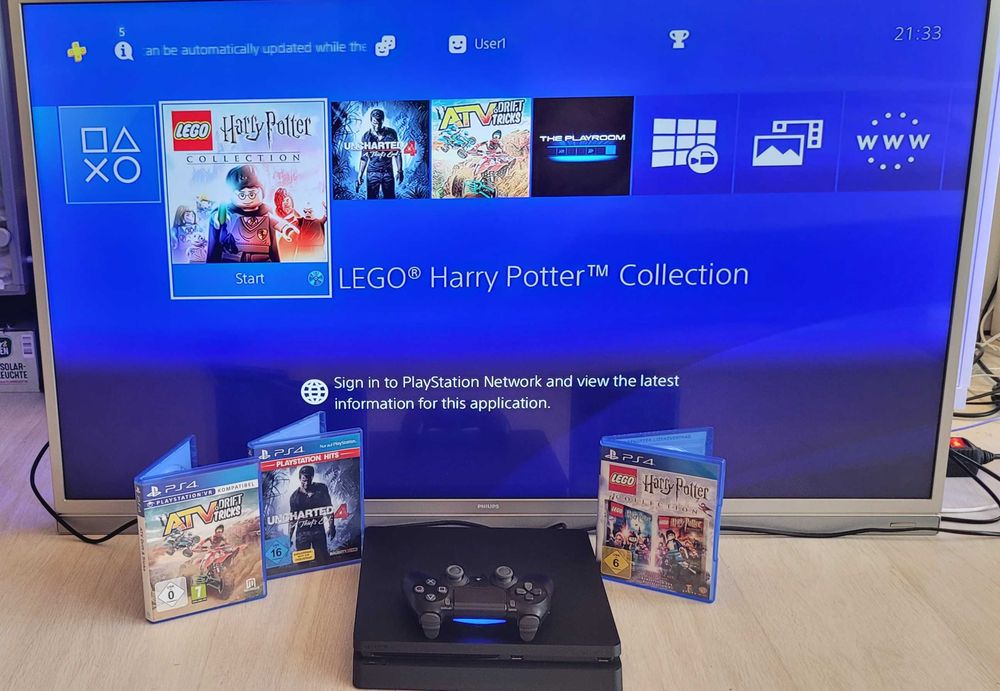 PS4 Slim+ Оригинален Джойстик + 3 Игри на Диск