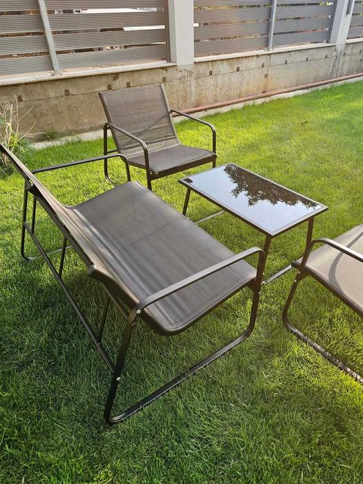 НЕМСКИ Градински Мебелен Комплект 4 части PVC Ратан + ЛЕД ФЕНЕР