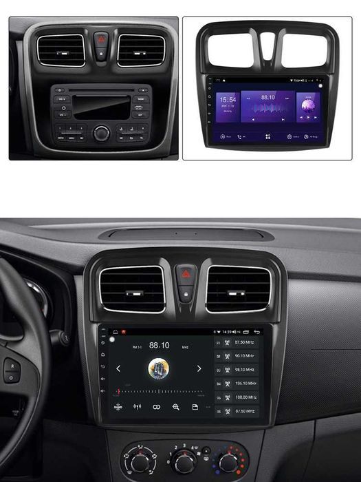 Navigatie Android 14 RENAULT DACIA LOGAN 2 1/8 Gb Waze CarPlay +CAMERA