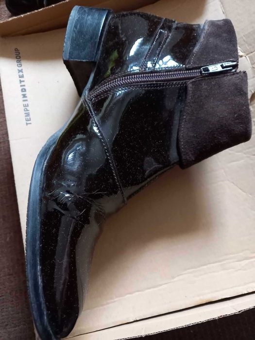 Ghete dama uzate piele lacuita maro 39