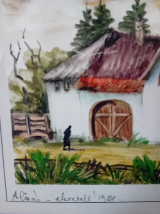 Pictură - Acuarelă - Péli Emődi Etelka: Almás - 1988