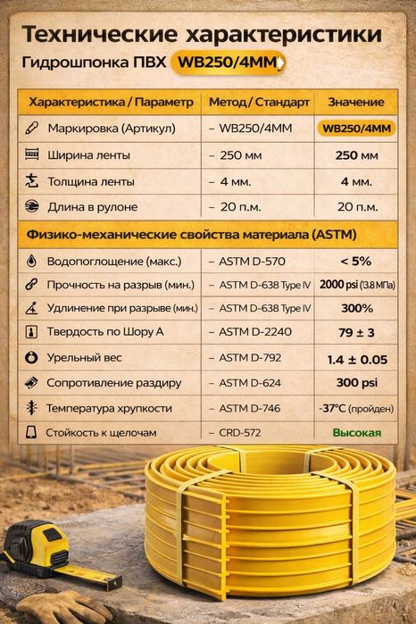 PVC Гидрошпонка Waterstop | ПВХ WB 250/4MM) 118000 СУМ