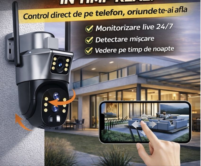 Camera de supraveghere cu panou solar 4G 8MP senzor de miscare lentile duble HD