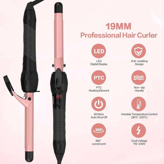 Керамична маша за коса с ръкавица DAN Technology, розово злато, 16 mm