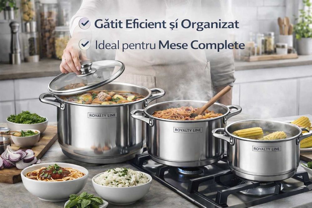 Set oale inox Royalty Line, 8 piese, capace din sticla