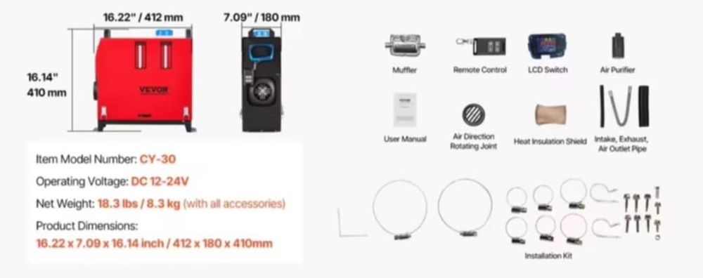 Sirocou  12v 24v, 8KW motorină