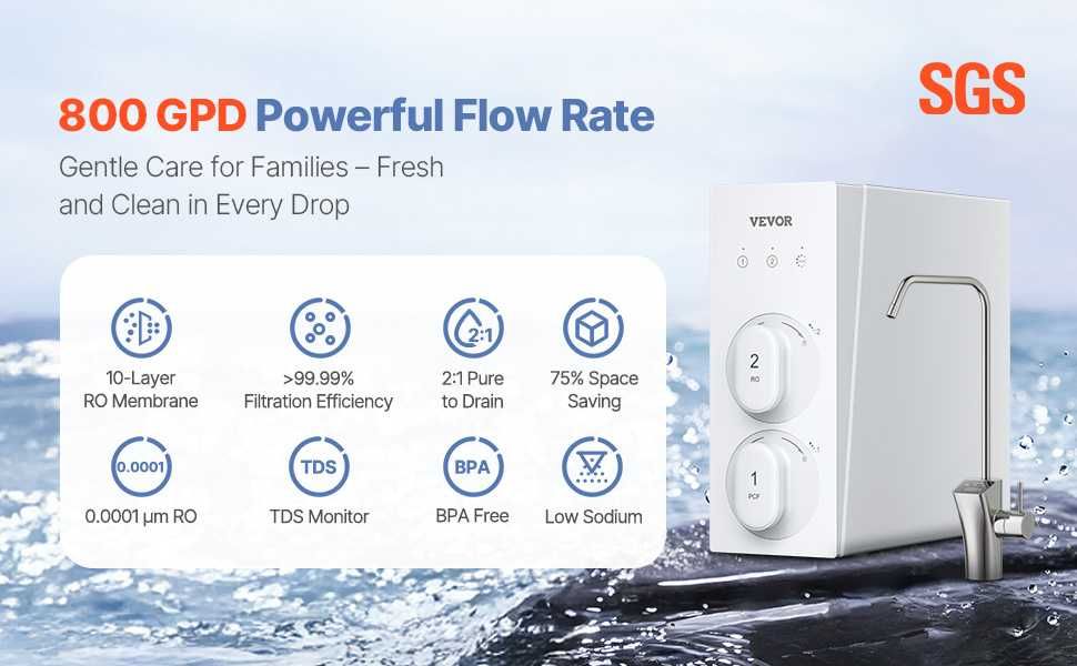 VEVOR Система за обратна осмоза 800 GPD, 8-степенна, безрезервоарна