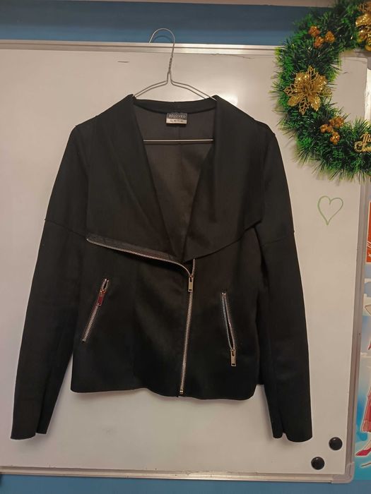 Jachetă biker neagră imitație de piele întoarsă, mărime S, Pepco