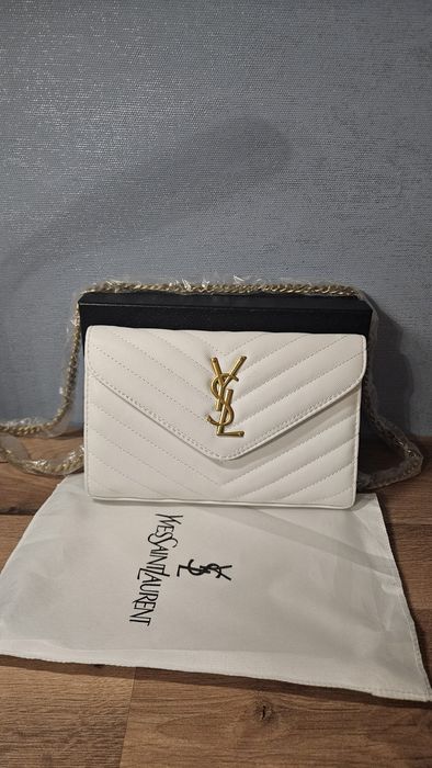 geanta ysl alba cu auriu