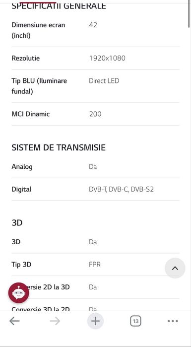 TV LG direct LED 106cm