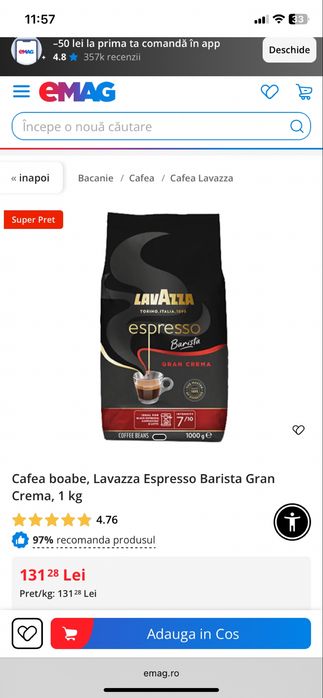 Cafea boabe Lavazza Espresso Barista Gran Crema, 1kg