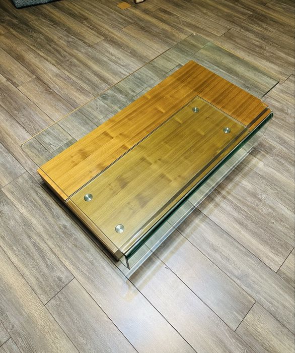 Masă de cafea living LEMs – lemn masiv & sticlă design futurist