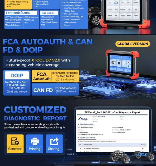 Автомобилна Диагностика Xtool D7