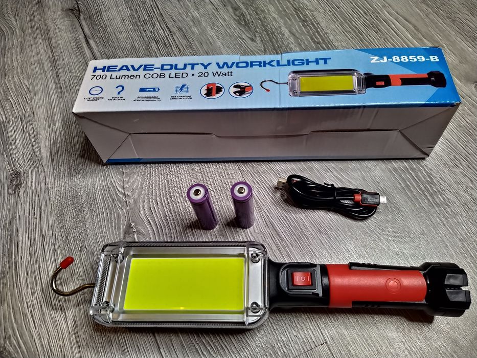 Lampa LED cu acumulator, 20W, portabila, magnetica, cu carlig