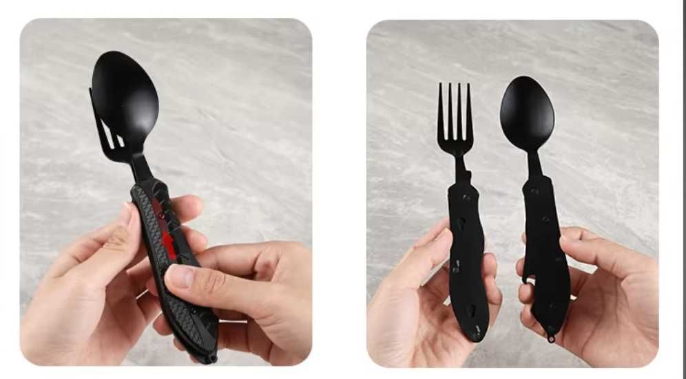 ПРОМО - Сгъваем комплект прибори за къмпинг | 4 в 1