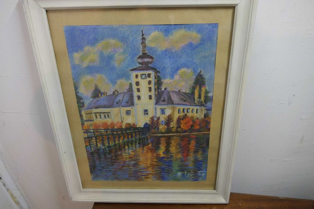Peisaj Citadin Semnat Datat 1991 50/40cm Rama + sticla Oras Cladiri
