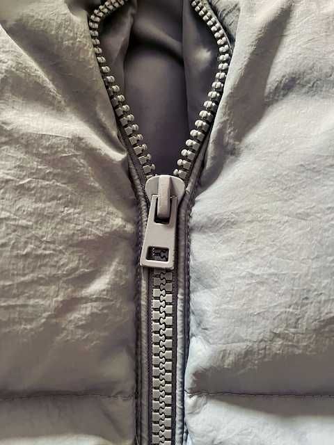 Дълго пухено яке Зара, синьо-сиво, естествен пух/пера, водоустойчиво