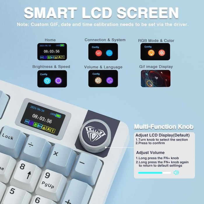 Механична клавиатура AULA S98 Pro White&Blue RGB дисплей