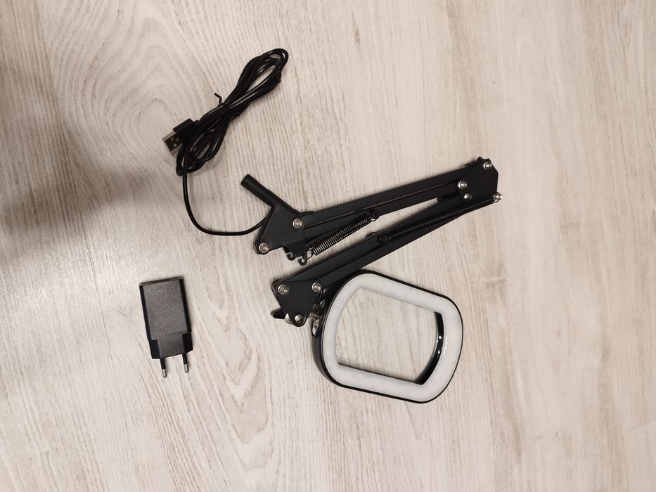 Lampă Cu Lupă 10X DrDefi ME602, Sticlă, Clemă Și Adaptor USB, Neagră
