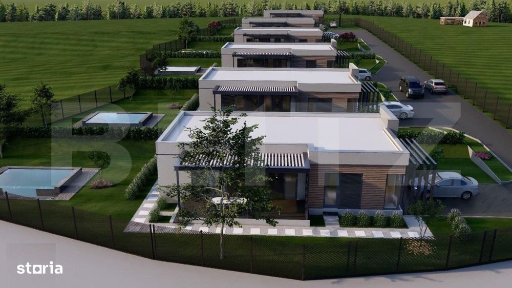 Casa noua mediteraneana, 3 camere, 105 mp utili, teren 630 mp, drum pr