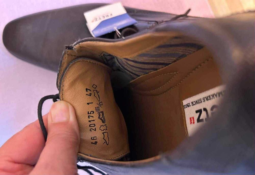 Страхотни ръчно изработени швейцарски обувки Fretz Man 46 номер