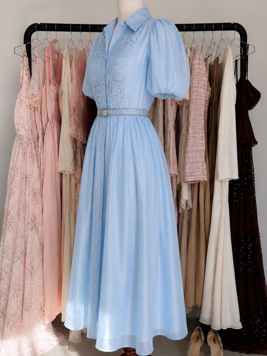 Rochie Bleu Cu Dantela Fina