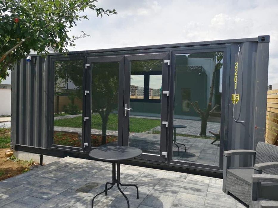 Container modular ansamblu de containere cu vitrina gri antracit