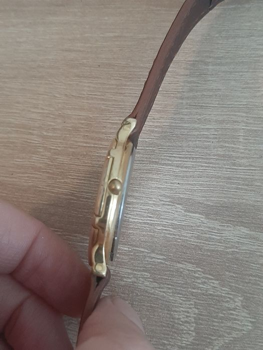 Ceas Laurens clasic elegant, auriu, dată, curea piele maro  vintage