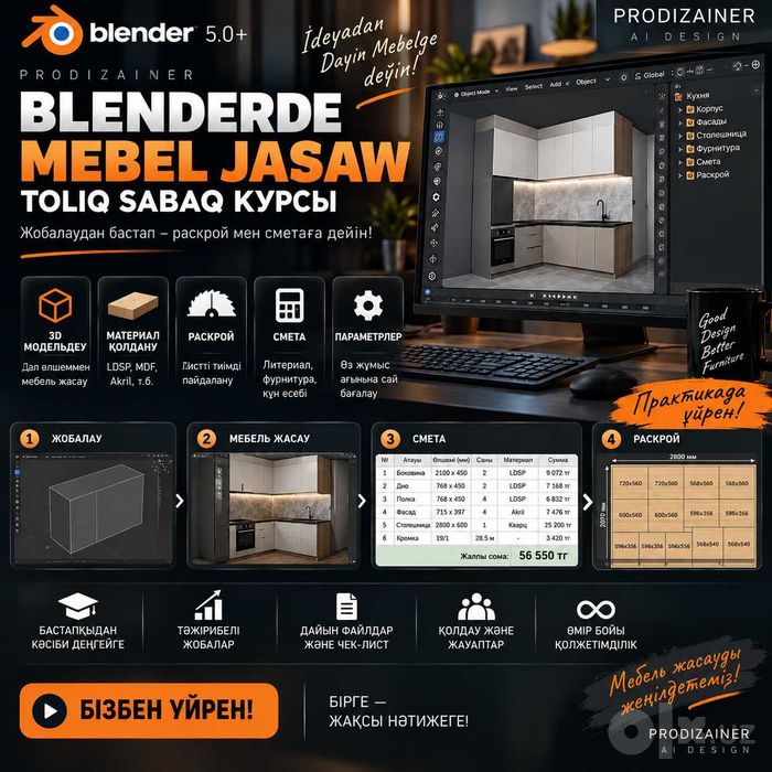 PRODIZAINER RASKROY — Blender үшін мебель Addon | Смета, Раскрой