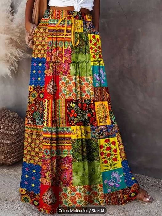 Дълга лятна пола - цветна, шарена, на цветя, червена,жълта