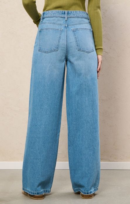 Blugi wide leg cu șnur decorativ