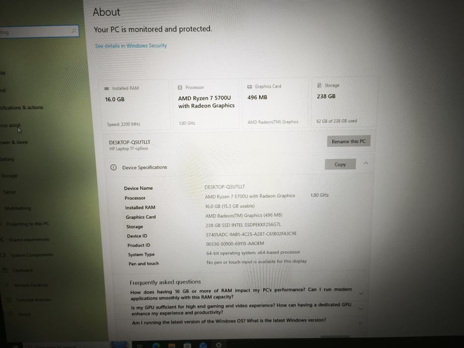 Laptop HP 17"IPS FullHD Ryzen7 5700u 16Gb SSD 256Gb Nvme