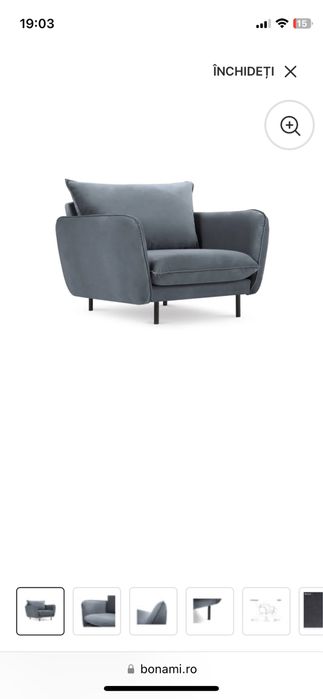 Fotoliu catifea gri ca nou - set doua bucati