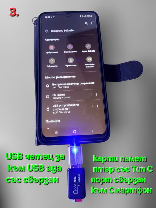 Led USB адаптер към  C порт и Мини USB четец за карти памет с USB адап