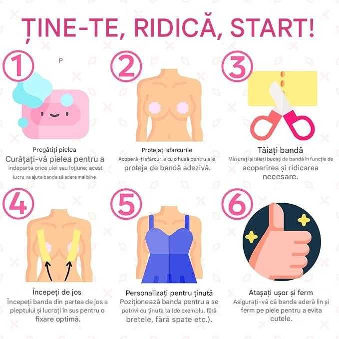 Banda adeziva pt. ridicarea bustului 5 m bej cu 10 protectii mamelon