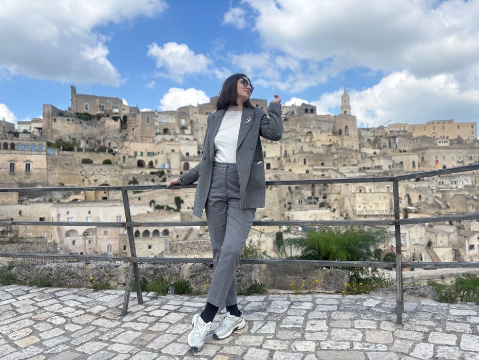 Сако и панталон сив райе