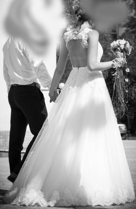 Уникална булчинска рокля с турска дантела и гол гръб ПРОМО