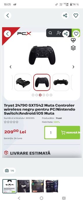 Trust 24790 GXT542 Muta Controler wireless negru pentru PC/Nintendo Sw