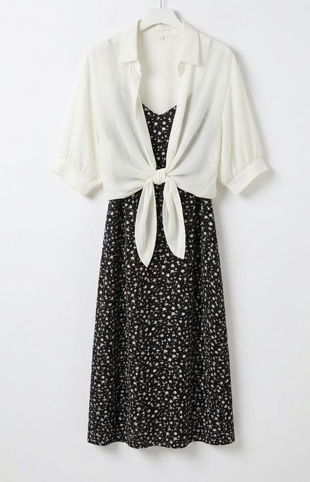 Двойка платье с рубашкой накидка кофта