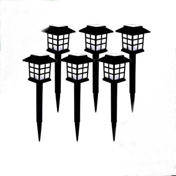 Комплект от 6 броя Соларна лампа за градина къщичка с бяла светлина